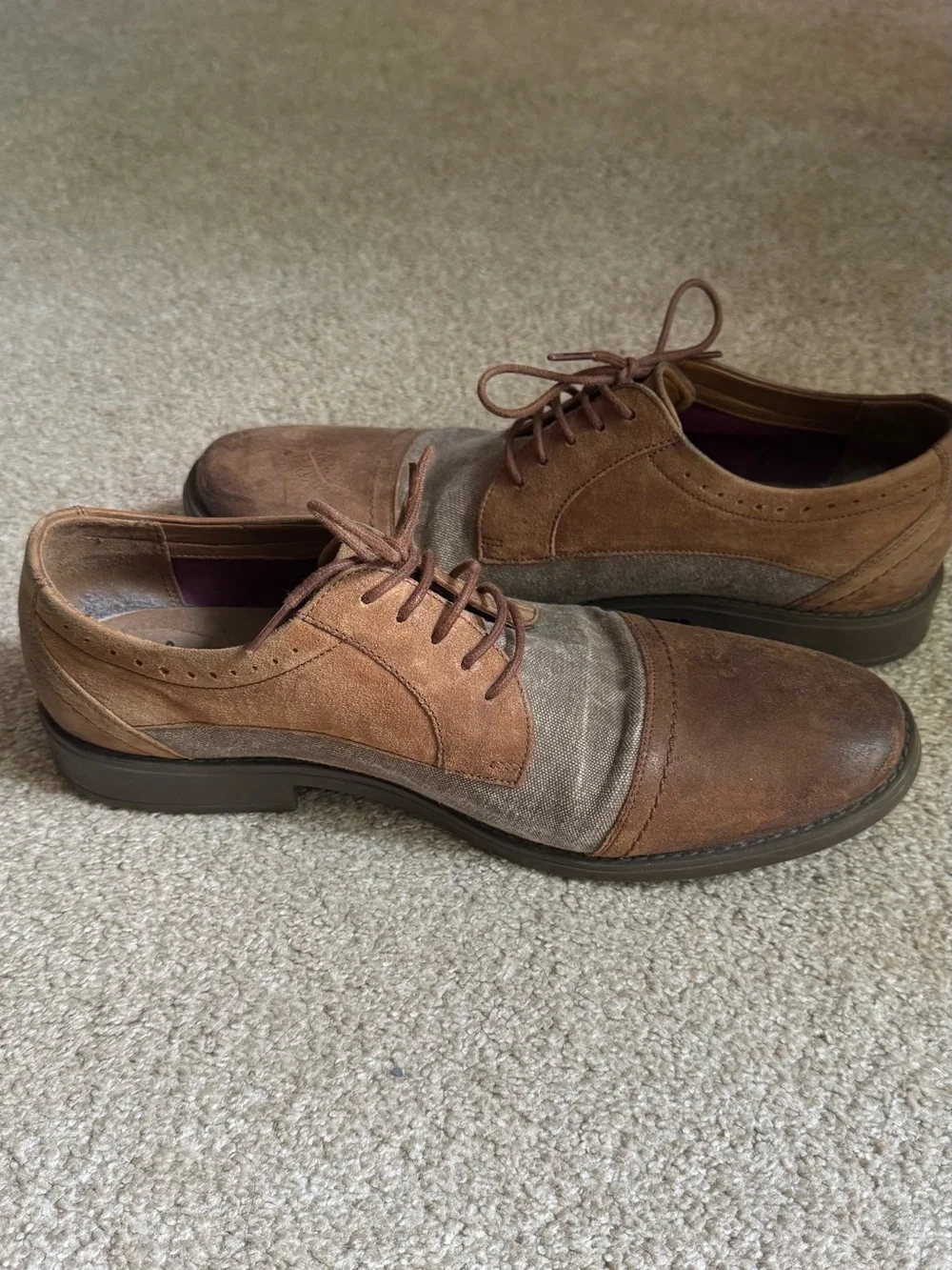 Clarks Brown Canvas and Suede Cap-Toe Oxfords